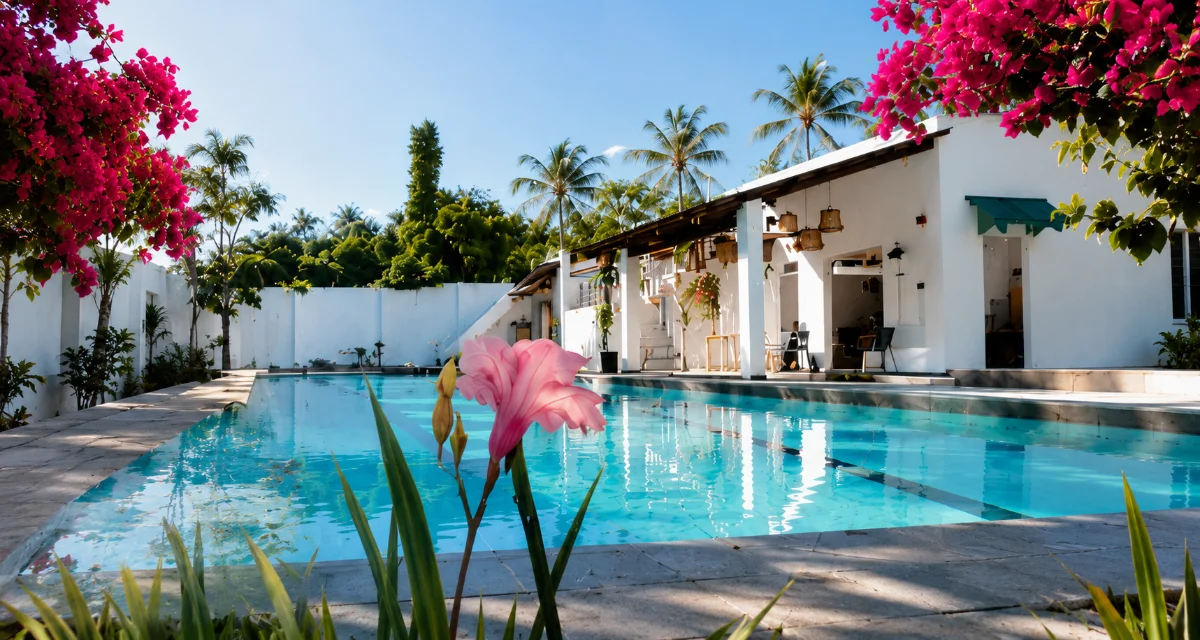 Garten, Pool und Bougainvillea bei La Bonita